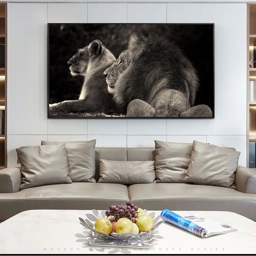 Африканские Дикие Львы семейный холст художественные плакаты и принты черный