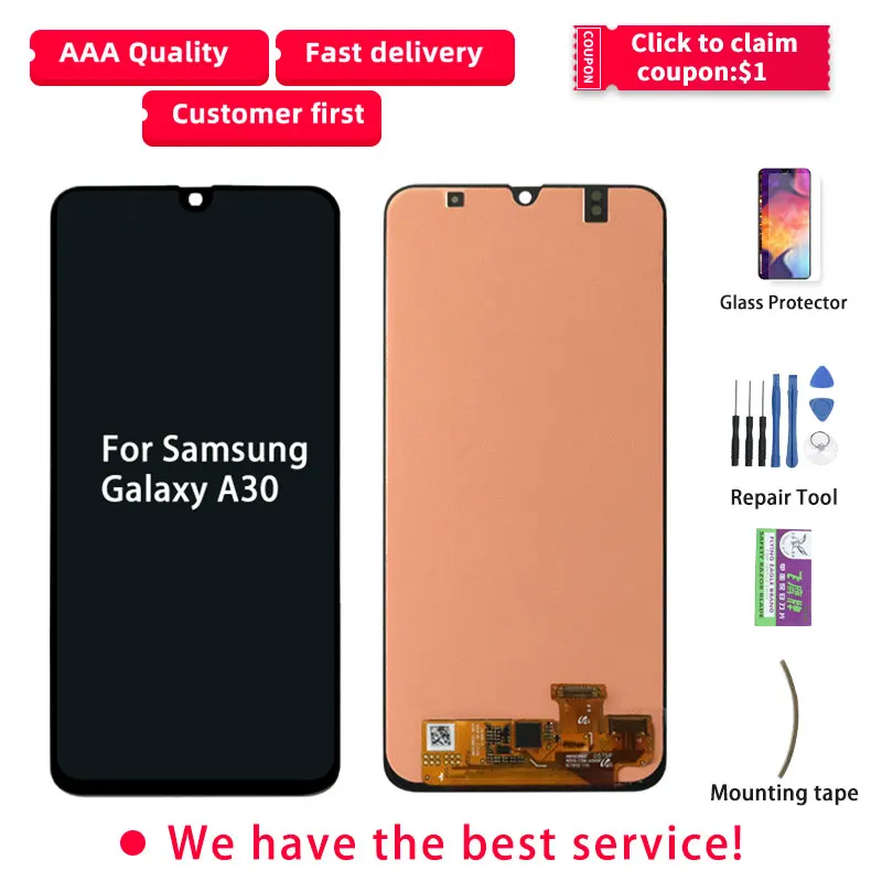 Оригинальный дисплей для Samsung Galaxy A30 ЖК AMOLED сенсорный экран с рамкой SM A305F
