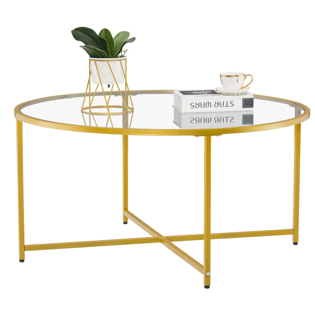 

Simple Cross Foot Single Layer Round Edge Table 90 Round Glass Coffee Table Modern Design Simple Tea Table For Living Room House