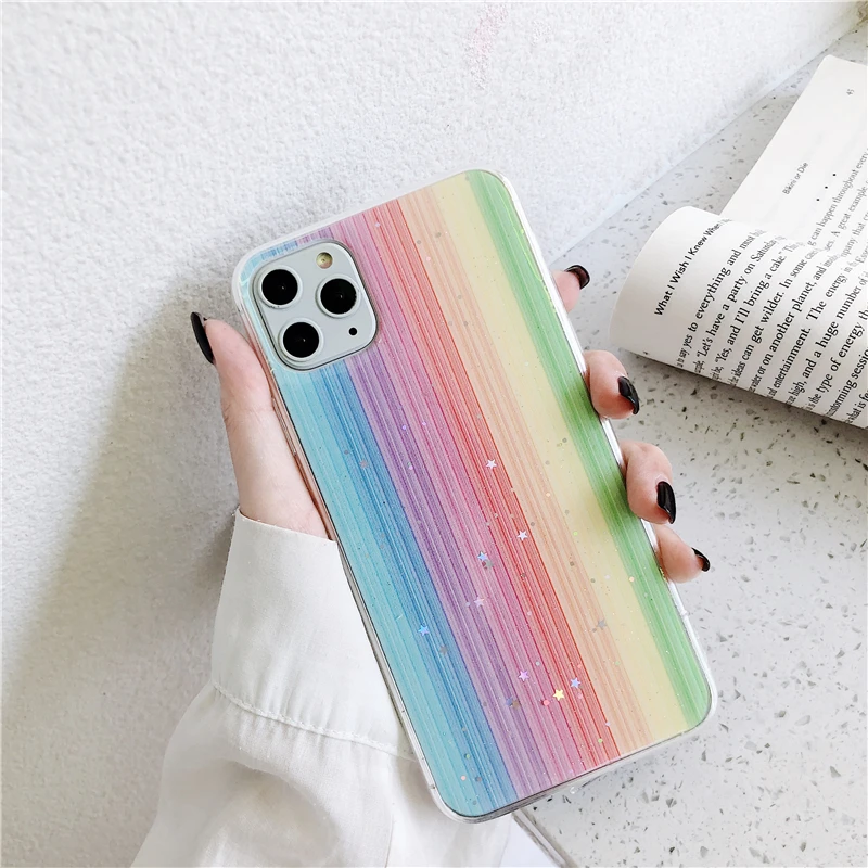 Лазерный Радужный градиентный телефонный чехол для iPhone 11 Pro Max XR X XS Max 6 6s 7 8 Plus блестящая мягкая прозрачная задняя крышка из ТПУ со звездами - Color: T2