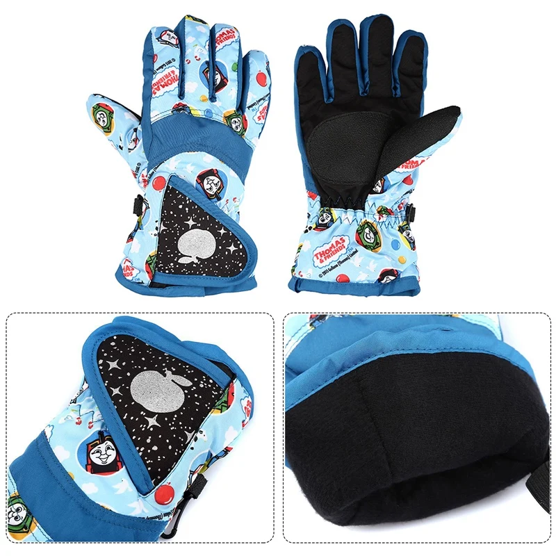 

Waterproof Winter Skiing Snowboarding Gloves Warm Mittens For Kids Full-Finger Gloves Strap for Sports Skiing Cycling