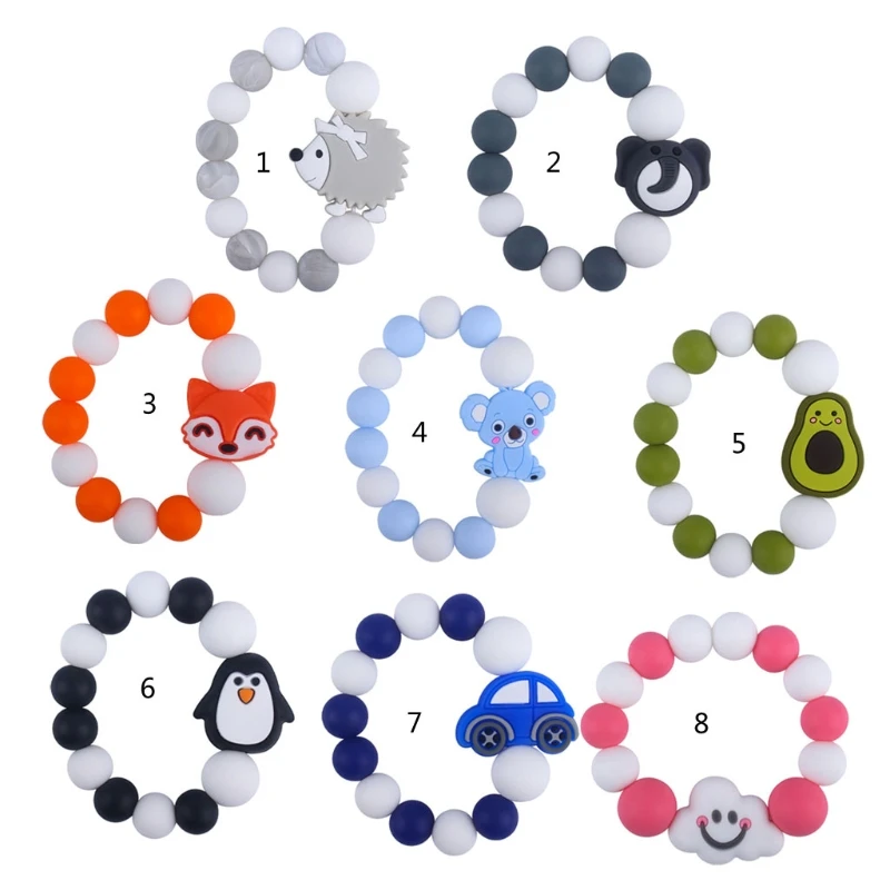 

Cartoon Animal Baby Silicone Teether Beads Bracelet BPA Free Teething Toys Newborn Infants Chewing Nursing Soother Molar