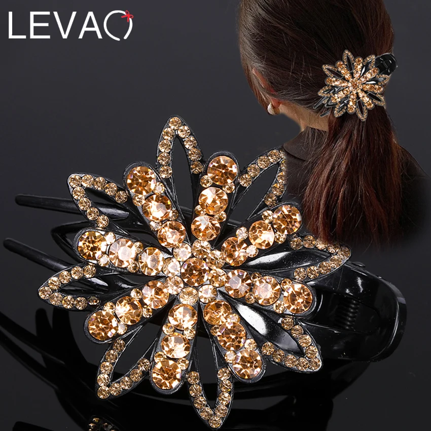 LEVAO Elegant Rhinestone Women's Hair Clip Color Diamond Plastic Barrettes Fashion Geometric Duckbill Clip Hair Accessories