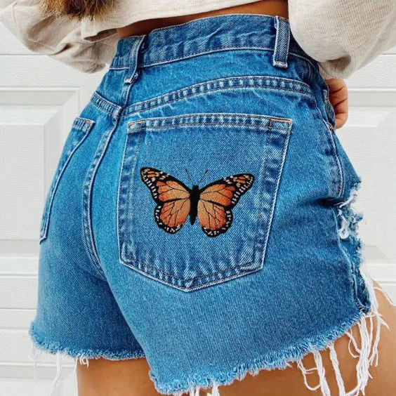 

2021 NewCross-Border European American Fashion Floral Print Spring And Summer Printed Denim Shorts