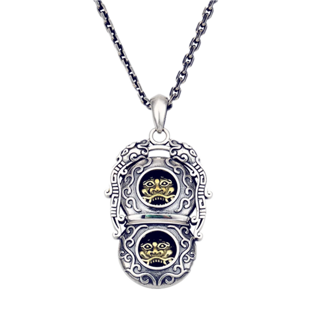 

100% real s925 pure silver jewelry double-sided pendant for men Thai silver sweater chain pendant woman good luck man pendant