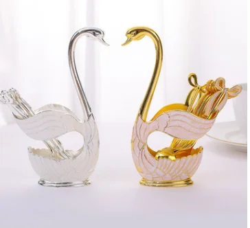 

Metal European creative coffee spoon fruit spoon fork set household ornaments Swan dessert cake spoon tableware