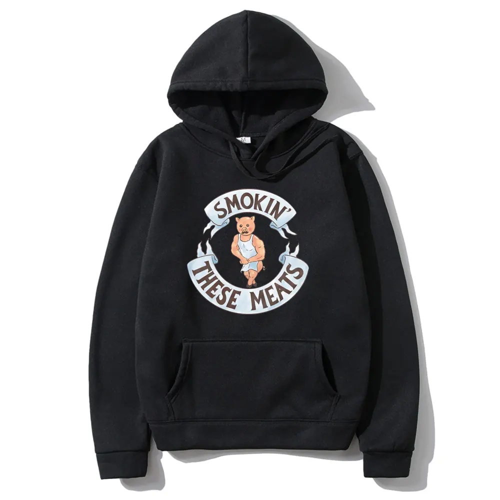 

Smokin These Meats Hoodie Funny Fitness Pig Pig Print Hoodies Unisex High Quality Sweatshirt Tops Give Away Boyfriend Power Gift
