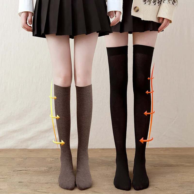 

Spring Women Socks thin Warmer Thicken Thermal Stockings for Ladies Girls over the knee JK black thin leg medium knee-high lady