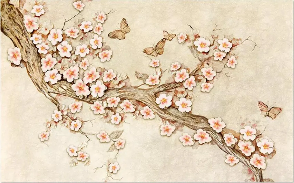 CJSIR пользовательские фотообои настенная Мода 3d рельефные цветы бабочка весна