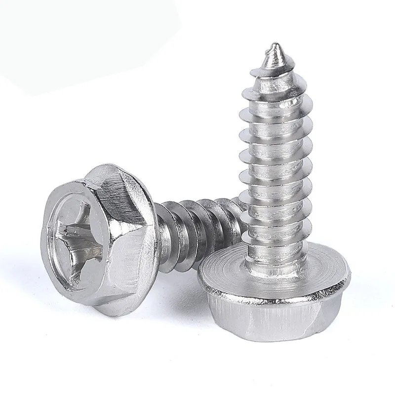 

304 Self-Tapping Screw Stainless Steel Phillips Hex Screws Cross Hexagonal Flange Cross Head Screws Wood Nail M3 M4 M5 M6