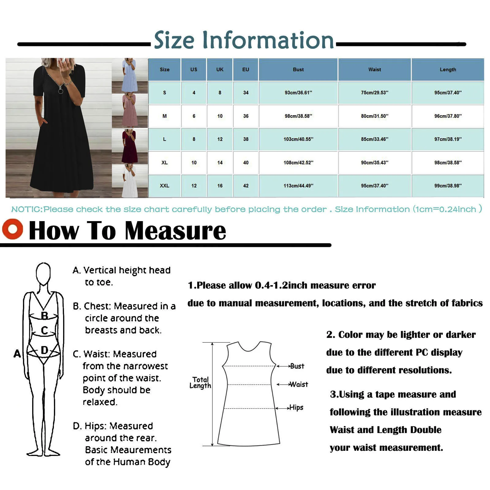 

Women's Casual Fashion Solid Lace Short Sleeve Zipper V-Neck Knee-Length Dress Boho Mini Party Dress Elegant Neck Sundress