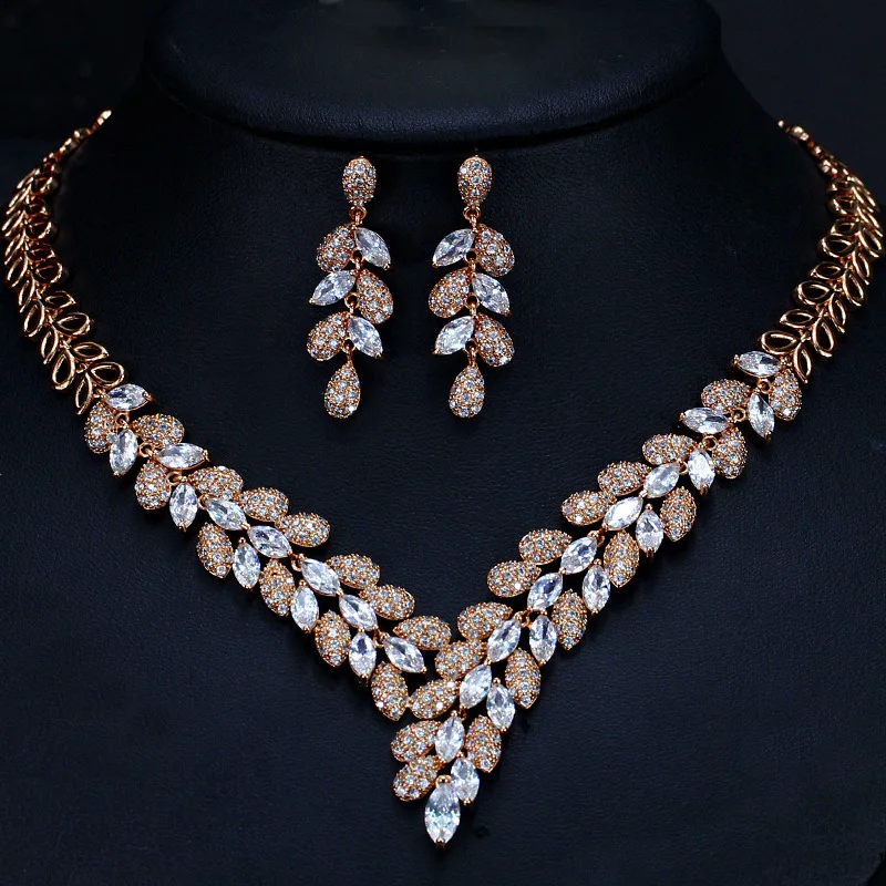 

Luxury Atmosphere Bridal Wedding Jewelry Sets Cubic Zirconia Necklace Earrings 2Pcs Party Dress Fashion Jewelry Accessories