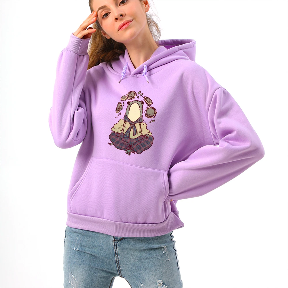 Jacket for Girl Frog Hooded Sweetshirt Aesthetic Hoodie 90 s Graphic Thick Oversized Hoodie Womens Tracksuits Hooded Sweatshirts
