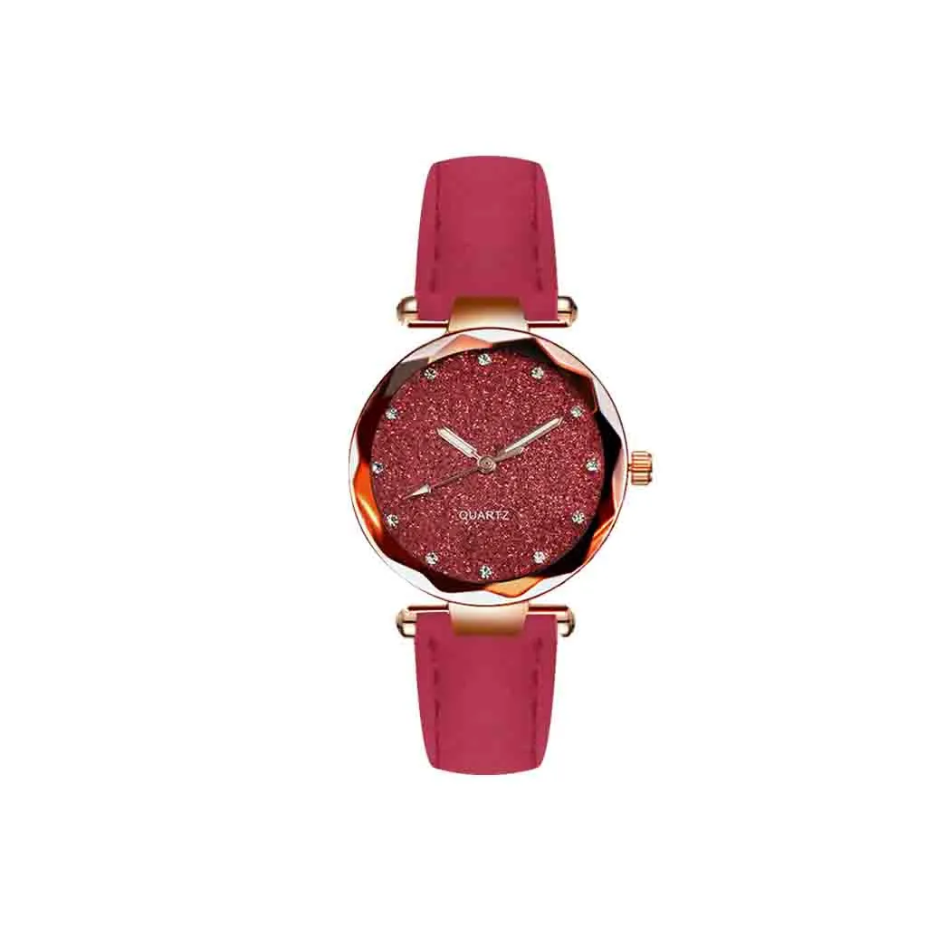 

New Ladies Fashion Rose Gold Quartz Watch Female Starry Sky Pu Strap Watches Women Luxury Hook Buckle Wristwatches Reloj Mujer