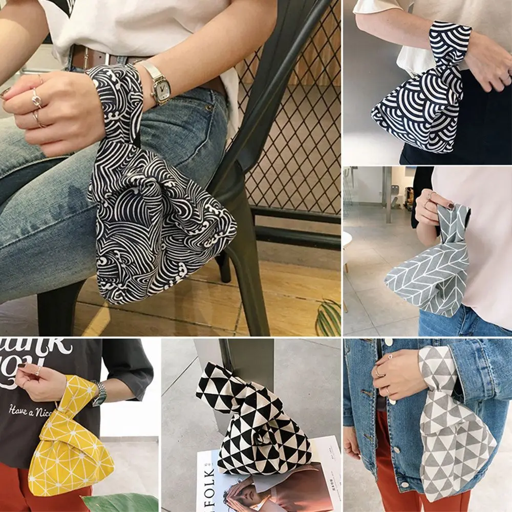 Простая Сумка на запястье с узлом в японском стиле сумка клетку волнистым