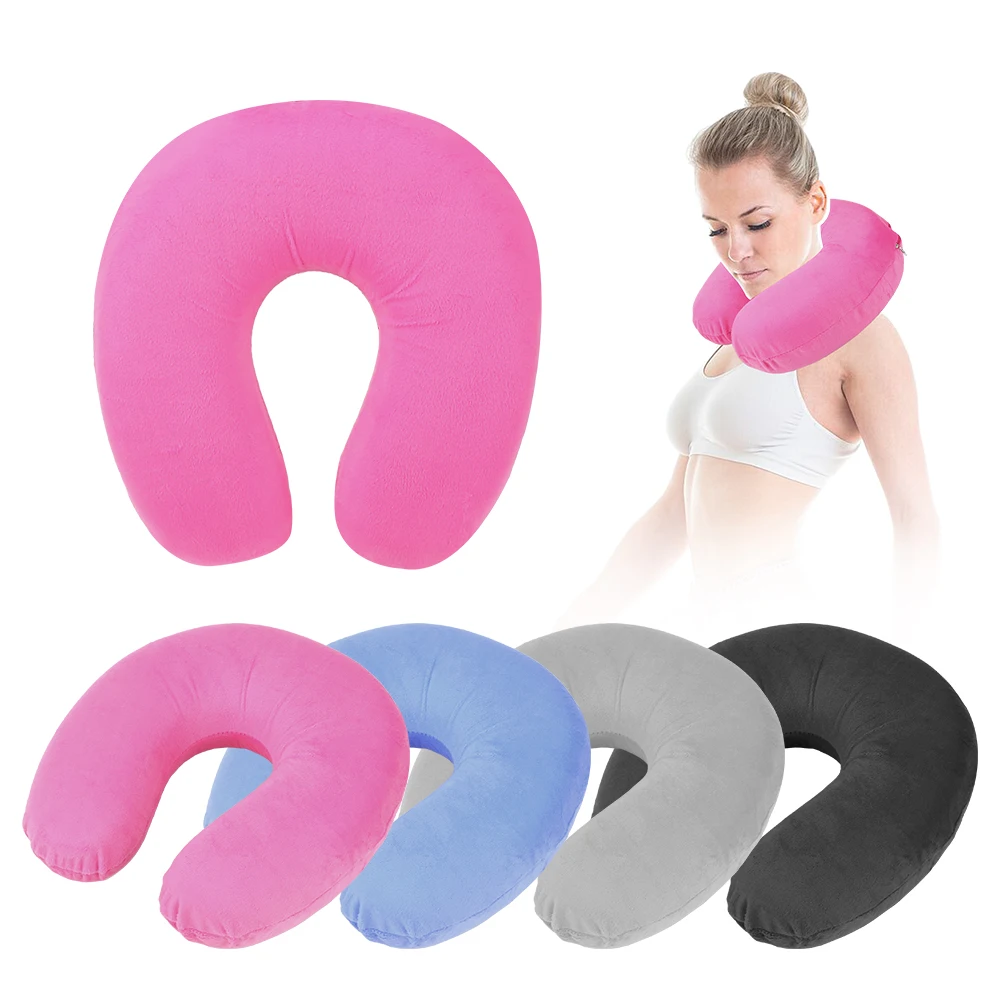 Дорожная подушка для шеи U-образная Мягкая надувная с эффектом памяти