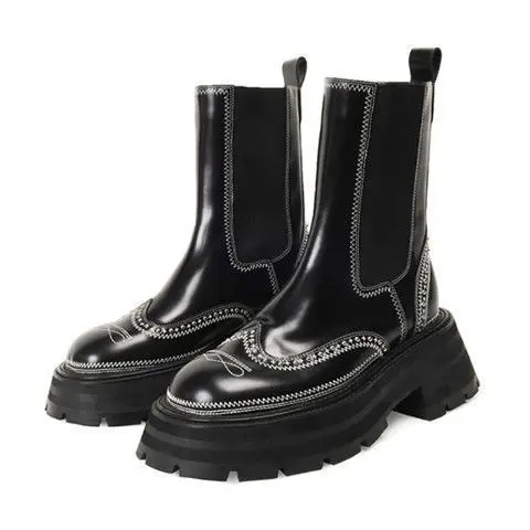 

Chelsea Boots Women 21 Autumn and Winter New Embroidered Short Boots Thick Bottom Elastic Bootleg Increased Middle Boots