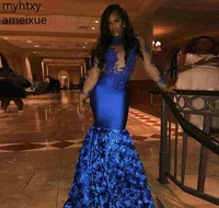 royal blue custom long sleeves plus size prom event dresses 2021 african black girls mermaid pageant holidays evening party gown