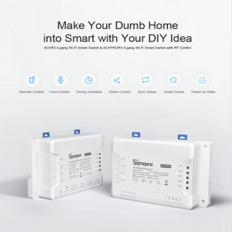 Смарт-выключатель SONOFF 4CH PRO R3 с поддержкой Wi-Fi 433 МГц | Электроника