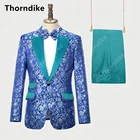 Мужской Жаккардовый костюм с принтом Thorndike (куртка + брюки), повседневный облегающий смокинг на одной пуговице из 2 предметов, свадебный костюм певицы, сценический костюм для мужчин