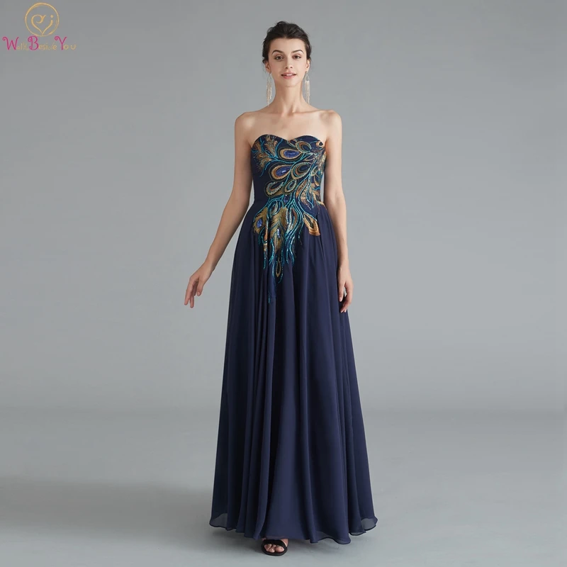 

Elegant Navy Blue Sweetheart Neck A-line Prom Dresses 2019 Formal Party Girls Sexy Backless Long vestidos de gala Evening Gowns