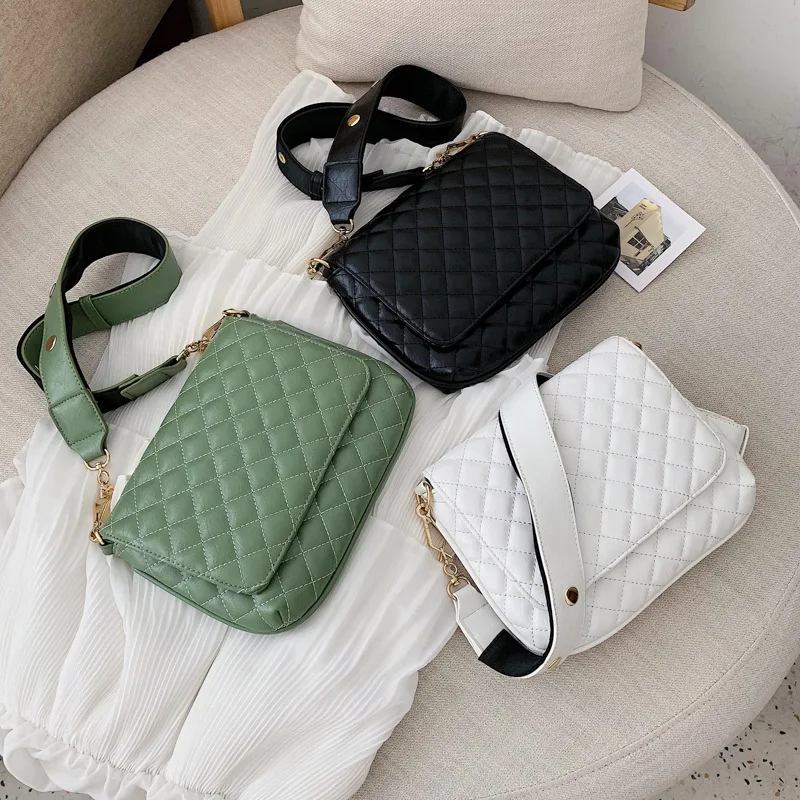 Women's bag 2021 new wave Korean version of the wild Messenger wide shoulder strap Lingge fashion | Багаж и сумки