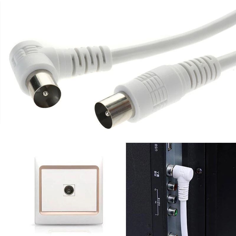

1.5m Right Angle TV Antenna Cable White Aerial Male To Male Satellite Antenna Extension Coaxial Cable Cord Aerial Male Plug Lead