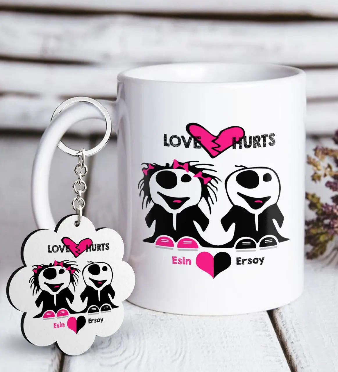 

Персонализированные ко Дню Святого Валентина Белая кружка и цепочка для ключей Подарочный Seti-92