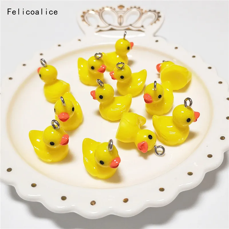 

10pcs Cute Yellow Duck Resin Figurine Ornaments Ducklings Charms Pendant for Handmade Craft Home Decoration Phone Decor