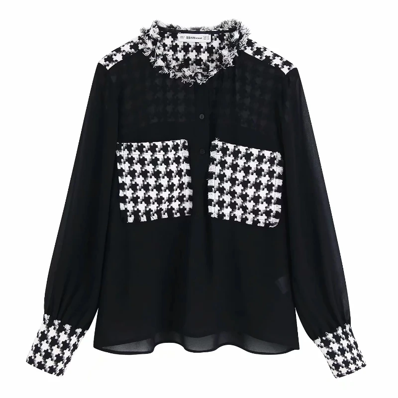 Женская винтажная блузка из твида и шерсти повседневные шифоновые блузки с