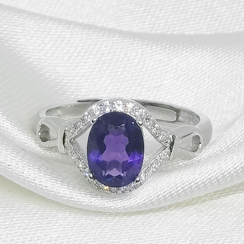 Женское кольцо с натуральным аметистом MeiBaPJ простого дизайна из серебра 925 пробы