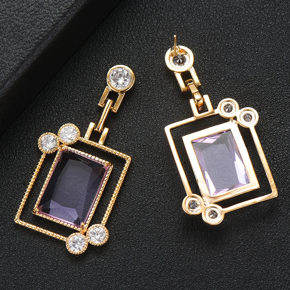 

LARRAURI Trendy Women Square Crystal Drop Earrings in Jewelry AAA Cubic Zircon Drop Earring For Women Wedding Party Accessories