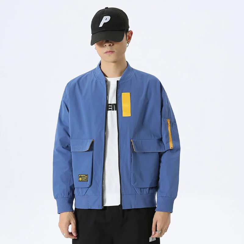 Куртка-бомбер мужская с карманами модная уличная одежда в стиле хип-хоп