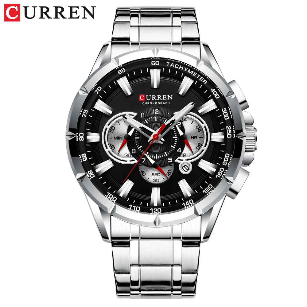 Silver Black CURREN Модные Стильные Мужские кварцевые часы бизнес часы со стальным Ремешком мужские водонепроницаемые спортивные часы мужские часы Relogio Masculino - Цвет: Silver Black
