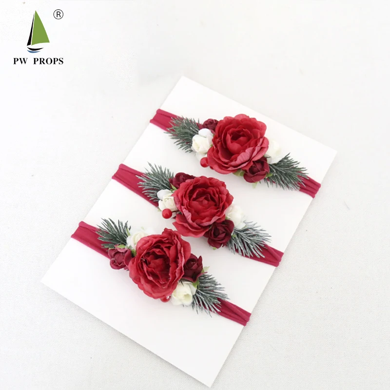 Рождественский детский ободок с цветами реквизит для фотосъемки новорожденных