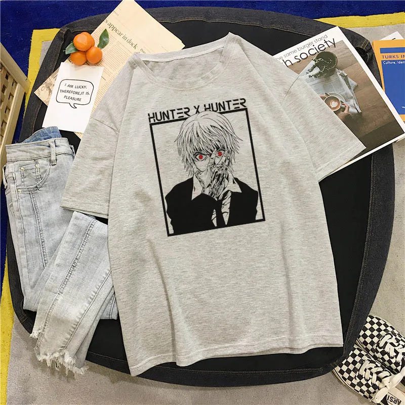 Gothic Kurapika Loose Short sleeve tops Hunter X printing Anime Unisex Tee Women T-Shirt Vintage Punk Ulzzang Streetwear | Женская