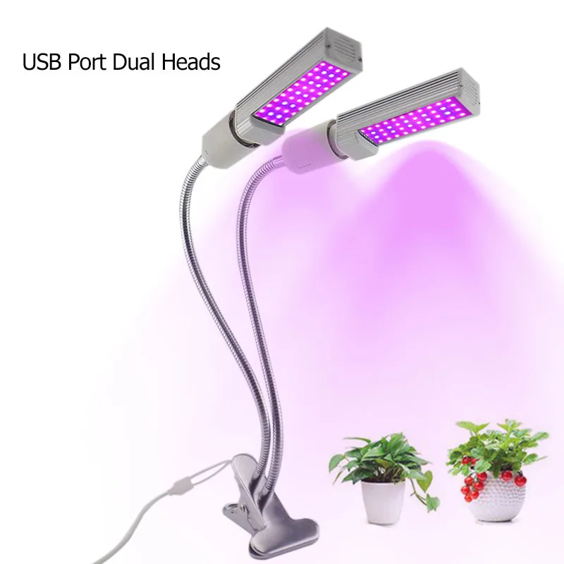 Full Spectrum Bulb Phyto Lamp Dual Heads Growing Lamps Usb Timer Switch Holder Clip Growth Lights For Plants