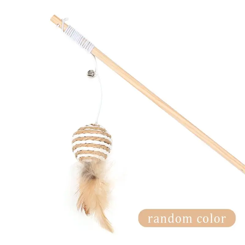 

Funny Cat Pole Wood Rod Wood Pole Feather Cat Stick Interesting Interactive Kitten Toy Feather Linen Cat Catcher Teaser Stick