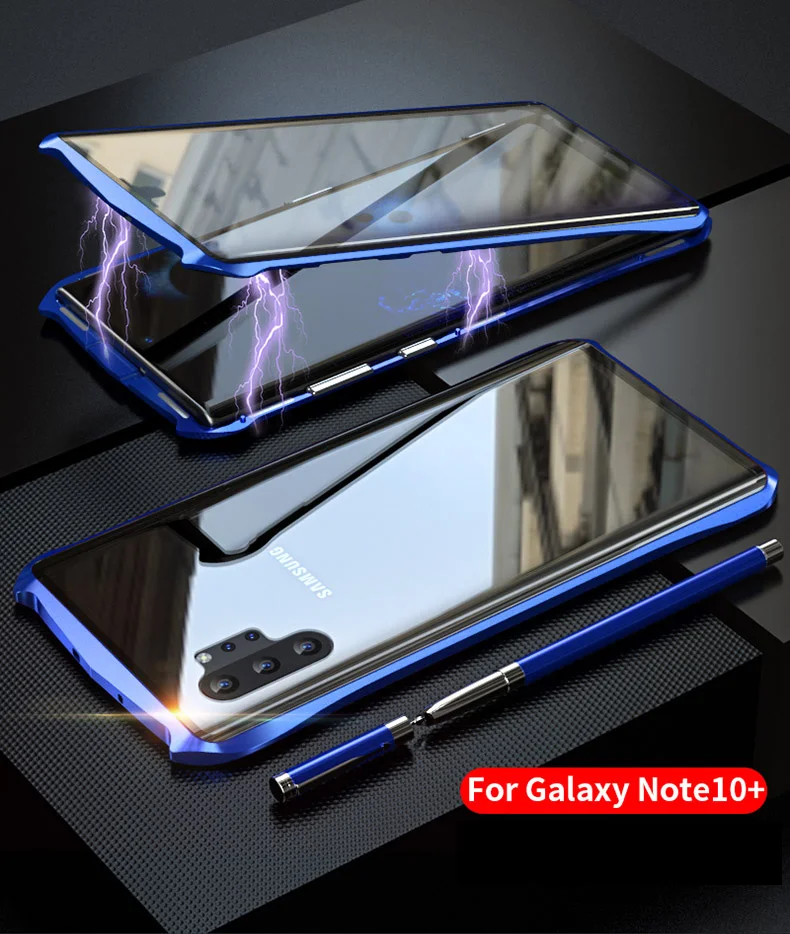 Магнитный чехол для samsung Galaxy Note10 Plus 5G, прозрачный металлический стеклянный магнит, защитный чехол для samsung note 10 360