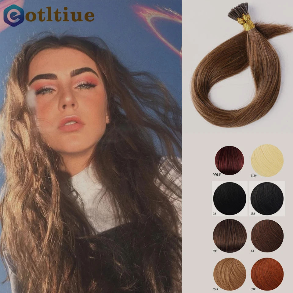 

Eotltiue Straight Keratin Capsules Human Fusion Hair Stick I Tip Machine Made Remy Pre Bonded Hair Extension 16" 26" 0.5g/set