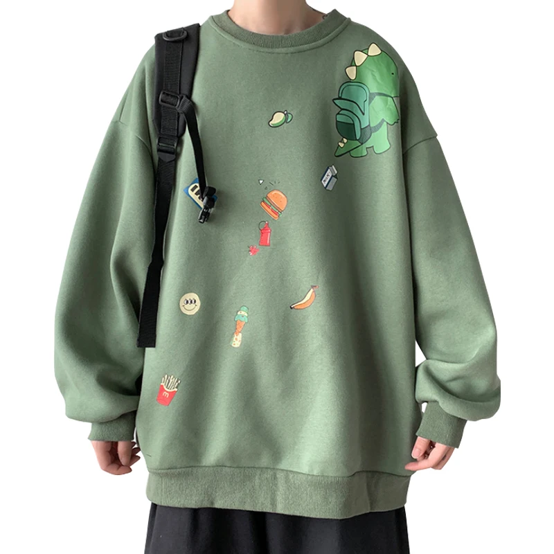 

Winter Plus Velvet Thick Round Neck Sweatshirt Fashion Street Hamburg Cartoon Print Loose Pullover Trend Couples Joker Tops
