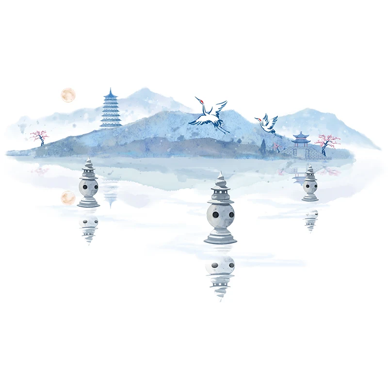 

Chinese Style Watercolor Landscape Wall Stickers Living Room Sofa TV Backdrop Decal Large Mural Self Adhesive Room Decoration