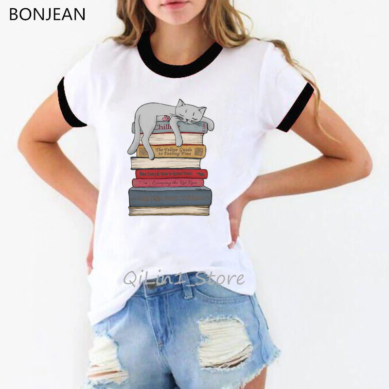 Футболка с принтом I Love Book And Cat винтажная забавная футболка мультяшным летний