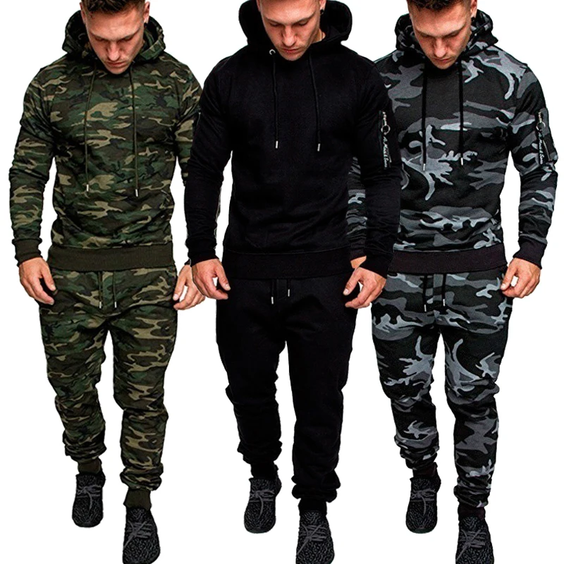Camouflage Army Men's Clothing Casual Hoodies Sweatpants 2 Pieces Tracksuit Male Top Pant Sport Suit