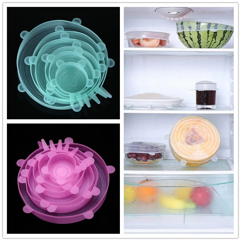 

6 шт силиконовый чехол стрейч многоразовые крышки герметичный Еда Обёрточная бумага крышки хранения свежих уплотнение Чаша эластичные Обё...