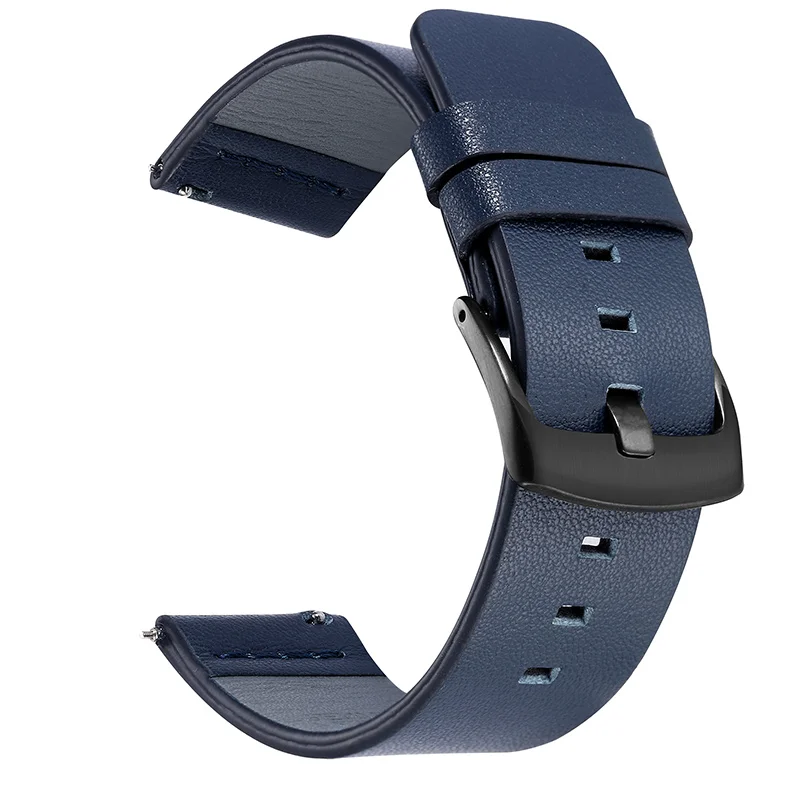 Black Blue 20 мм 22 мм масляный кожаный ремешок для часов Amazfit huawei GT samsung Galaxy Watch 42 мм 46 мм gear S3 спортивный ремешок для часов 18 мм 24 мм - Цвет ремешка: Black Blue
