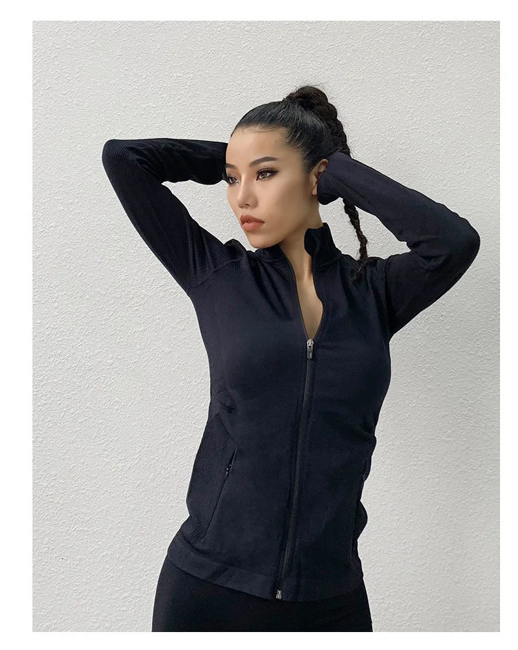 Женская Спортивная тонкая бесшовная куртка для бега спортивная куртка с длинными рукавами для фитнеса быстросохнущая эластичная спортивная куртка на молнии