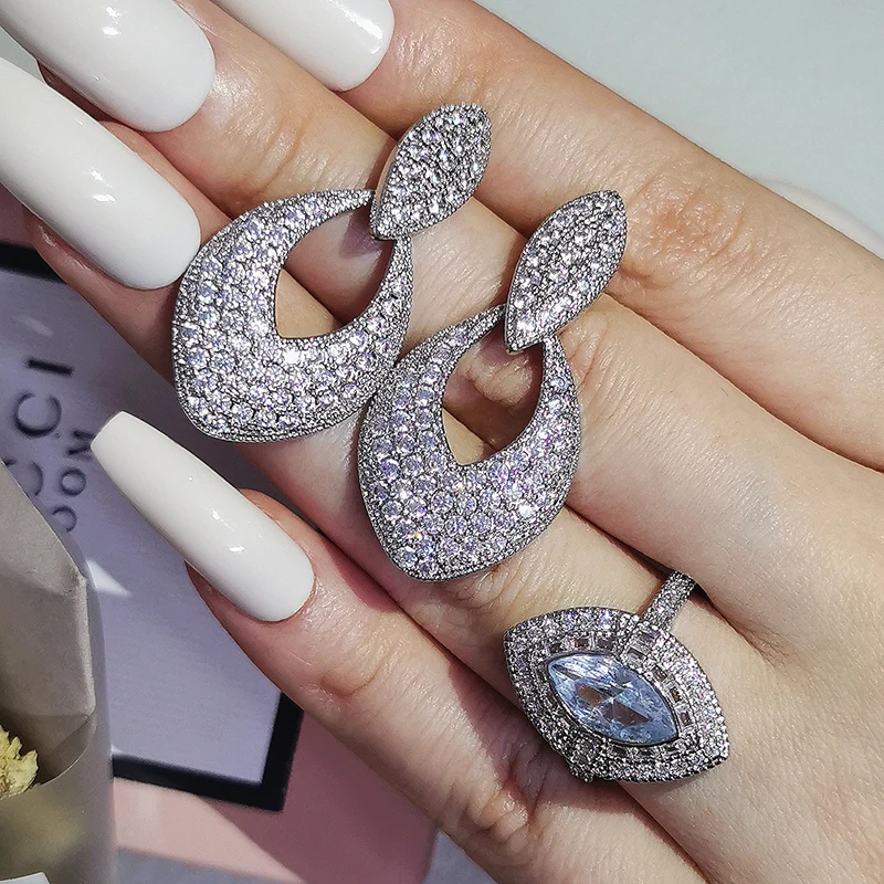 

2pcs Pack 2022 New Luxury Marquise Wedding Bridal For Women Lady Anniversary Gift Jewelry Drop Shipping J6957