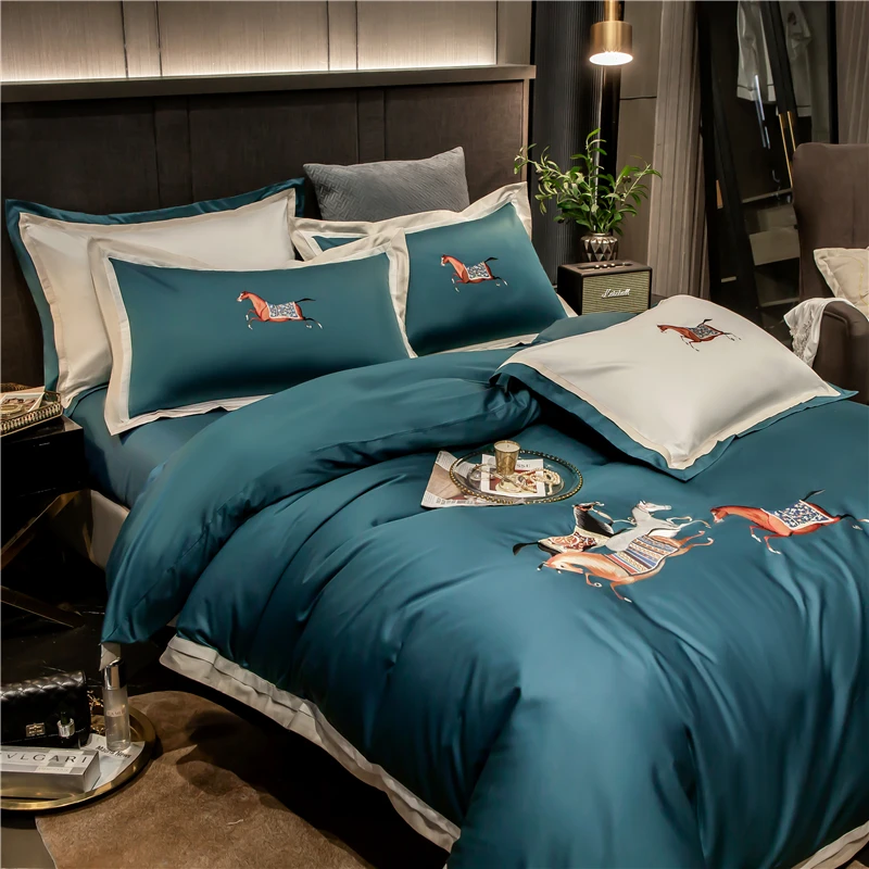 Комплект постельного белья из 4 предметов египетского хлопка с вышивкой | Дом и