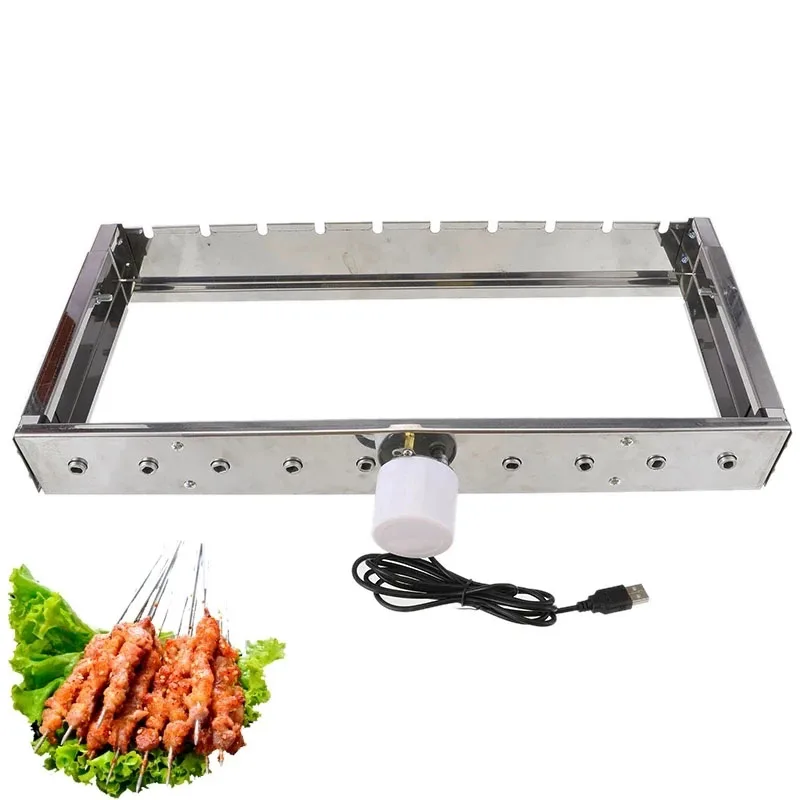 

Automatic Flipping Barbecue Grill with 10 BBQ Stickers Stainless Steel Adjustable Width BBQ Shelf 9 Holes Skewers Rolling Tools